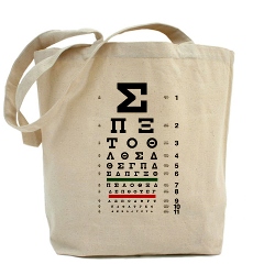 Greek eye chart tote bag