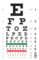Purple Snellen Eye Chart Used for Vision Testing Stock